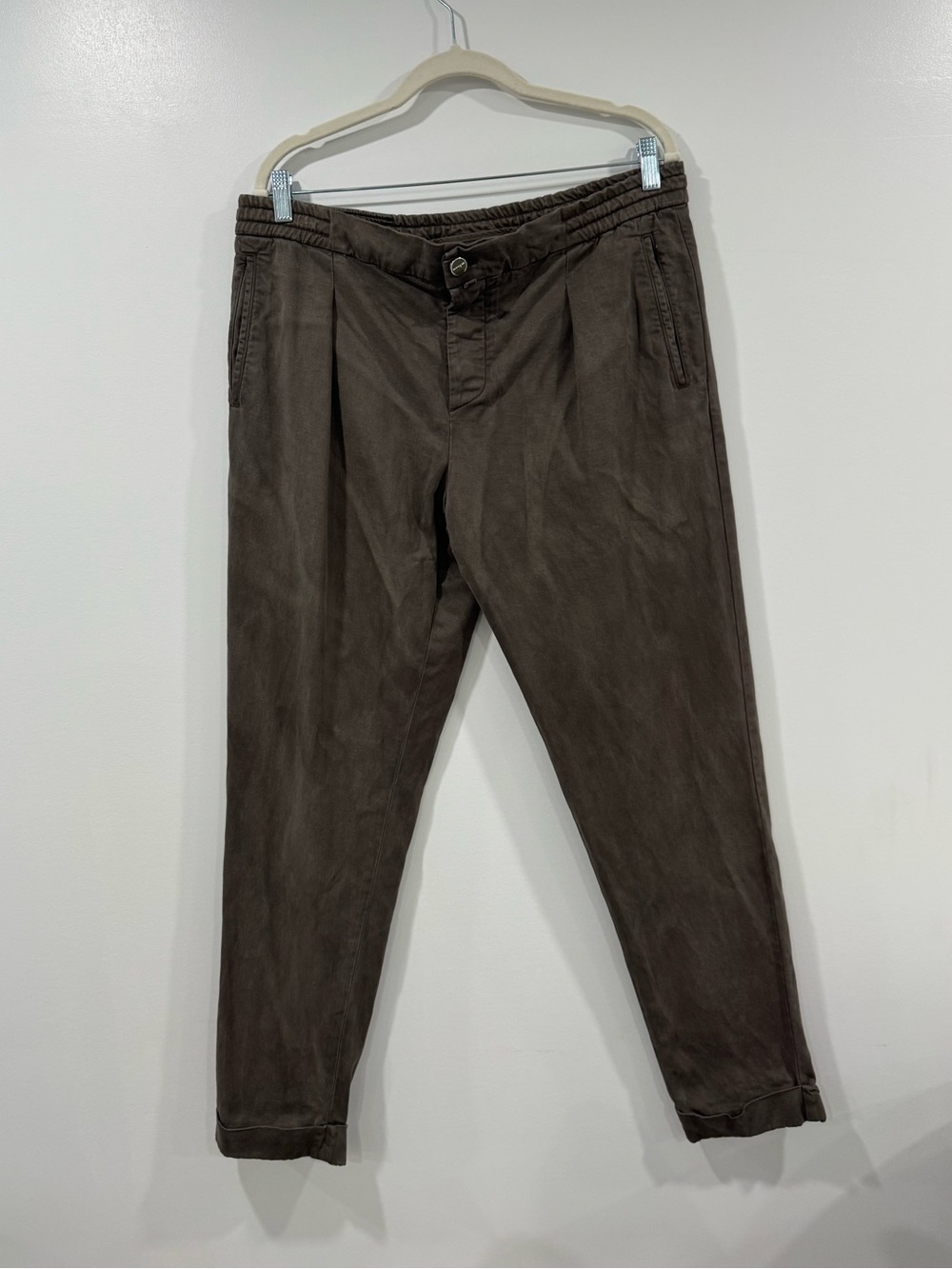 Kiton Men Brown Pleated Cotton Pant Size 34